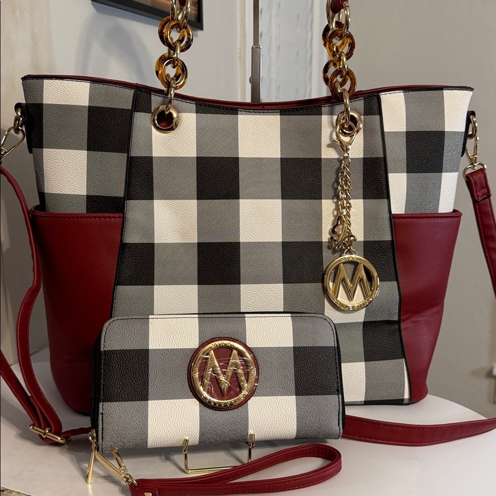MKF Mia K Bonita Checker Women's Tote & Wallet Set